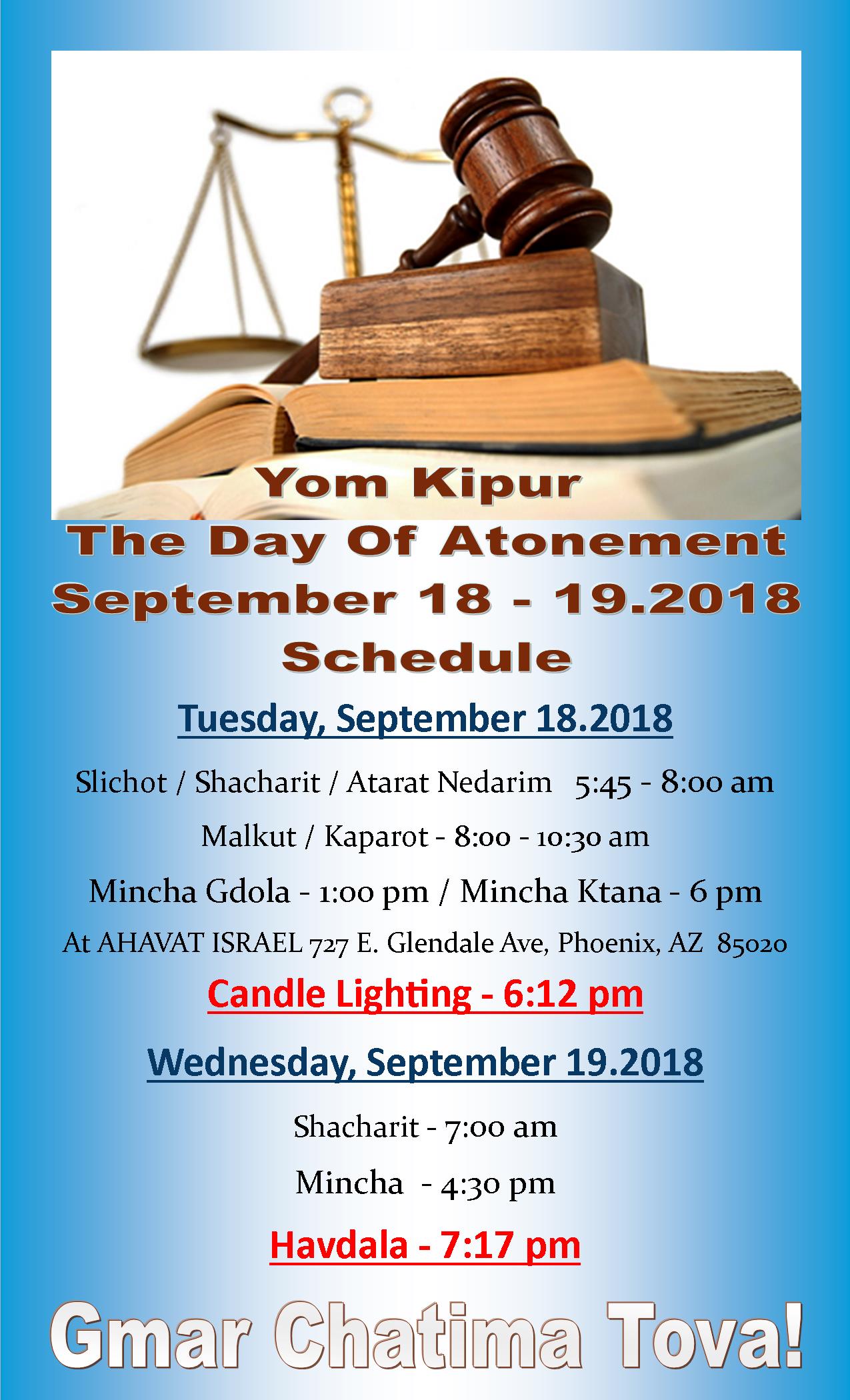 yom kipur schedule 2018